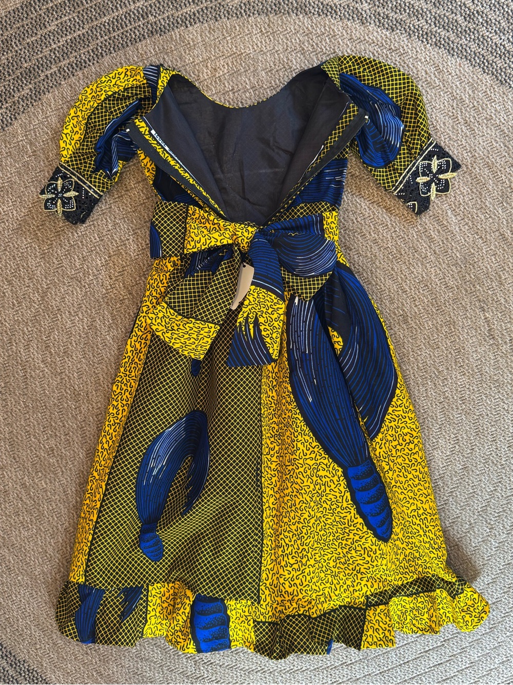 African Wax Print Ankara Children’s short sleeve maxi dress gown lace flower bow - Picture 8 of 16